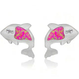 925 Silver Filled Opal Stone Dolphin Stud Earrings 