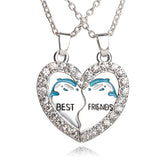Best Friends Rhinestone Dolphin Necklace With Split Broken Heart 