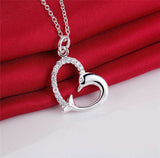 Silver Plated Zircon Heart Shaped Dolphin Necklace & Pendant 