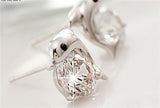 Silver Plated Rhinestone Dolphin Charm Stud Earrings 