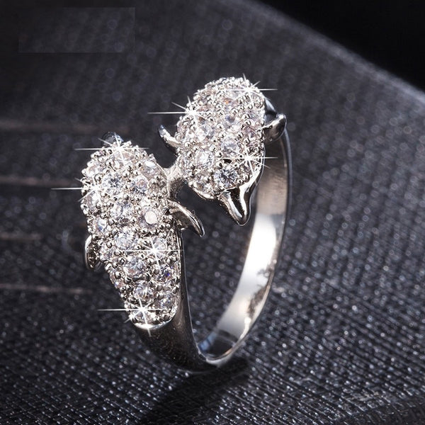 Silver Plated AAA Cubic Zircon Filled Dolphin Ring 