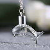 Glass Wishing bottle Dolphin Pendant Necklace - Choose from Dandelion or Glowing 