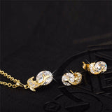 Gorgeous Gold Plated AAA Zircon Stoned Dolphin Jewelry Set Including Necklace and Earrings 