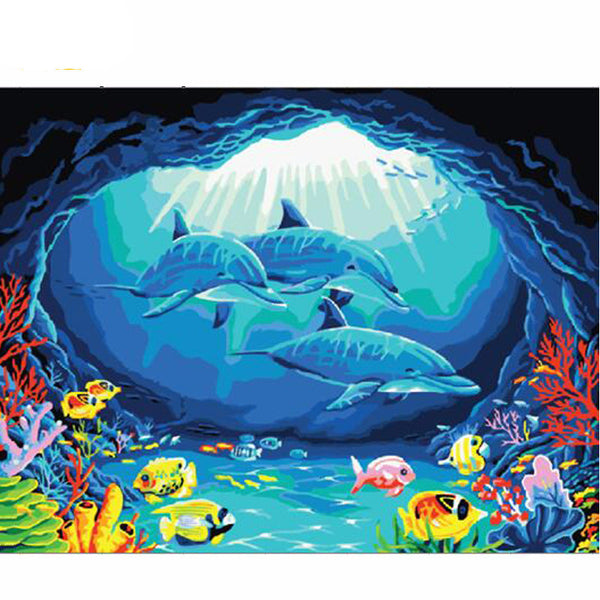 Framed Dolphins In The Sea Oil Painting On Canvas 