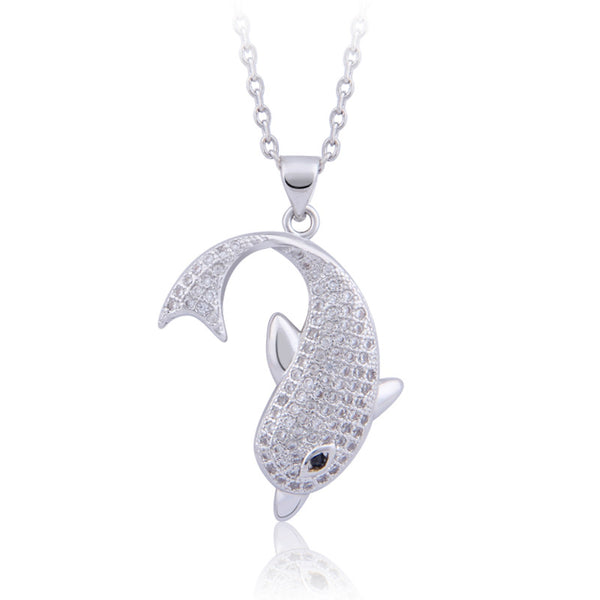 Adorable 18 K Gold Plated Leaping Dolphin Necklace and Pendant 