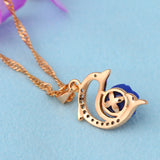 Mysterious Black Rose Crystal Dolphin Necklace 