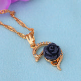 Mysterious Black Rose Crystal Dolphin Necklace 