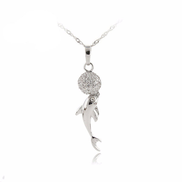 Stunning White Gold Plated Cubic Zircon Ball and Dolphin Necklace 