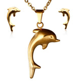 Gold Plated Hollow Dolphin Jewelry Set Including Necklace and Earrings 