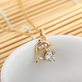Stunning 18 K Gold Plated Round CZ Dolphin Necklace and Pendant 