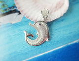 Classy Silver Plated Cubic Zirconia Encrusted Dolphin Pendant (necklace not included) 