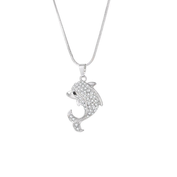 Elegant Rhinestone Crystal Filled Dolphin Necklace & Pendant