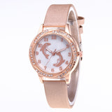 Cute Crystal Diamond Quartz Leather Pink Dolphin Watch