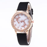 Cute Crystal Diamond Quartz Leather Pink Dolphin Watch