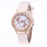 Cute Crystal Diamond Quartz Leather Pink Dolphin Watch