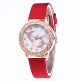 Cute Crystal Diamond Quartz Leather Pink Dolphin Watch