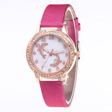 Cute Crystal Diamond Quartz Leather Pink Dolphin Watch
