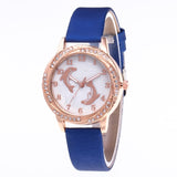 Cute Crystal Diamond Quartz Leather Pink Dolphin Watch