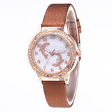 Cute Crystal Diamond Quartz Leather Pink Dolphin Watch