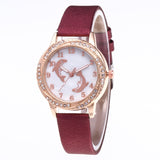 Cute Crystal Diamond Quartz Leather Pink Dolphin Watch
