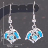 Silver Blue Fire Opal Dolphin Earrings 