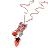 Stunning Long Chain Multicolor Owl Pendant Necklaces With Feather Crystal Bead Tassel For Women 