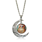 Hot Owl Round Glass Moon Pendant Necklaces - 