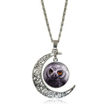 Hot Owl Round Glass Moon Pendant Necklaces - 