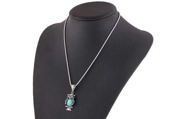 Gorgous Vintage Blue Stone Bohemia Ethnic Style Owl Necklace and Pendant 