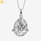 Natural  Stone Beads Hollow Carved Owl Locket Pendant Necklace - (also available in Round Ball & Egg) 