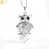 Natural  Stone Beads Hollow Carved Owl Locket Pendant Necklace - (also available in Round Ball & Egg) 