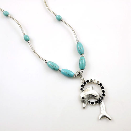 Tibetan Silver Turquoise Vintage Dolphin Necklace 