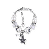 Antique Silver Dolphin Starfish White Pearl Charm Bracelet - New Design 