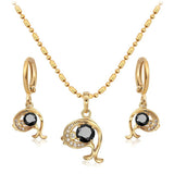 18K Gold Plated Pink Sapphire Dolphin Jewelry Set 