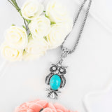 Bohemian Crystal Eyes Blue Natural Stone Owl Charm Necklace - Fashion Jewelry 