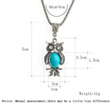 Bohemian Crystal Eyes Blue Natural Stone Owl Charm Necklace - Fashion Jewelry 