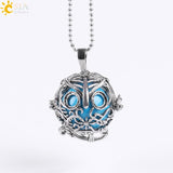 Vintage Reiki Healing Round Gem Stone Owl  Necklace 