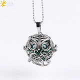 Vintage Reiki Healing Round Gem Stone Owl  Necklace 