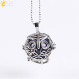Vintage Reiki Healing Round Gem Stone Owl  Necklace 