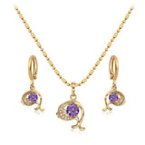 18K Gold Plated Pink Sapphire Dolphin Jewelry Set 