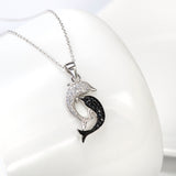 925 Sterling Silver White Black Cubic Zirconia Dolphin Necklace 