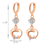 18K Gold Plated White Crystal Zircon Long Drop Dolphin Earrings For Women 