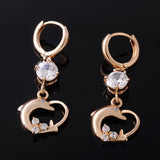 18K Gold Plated White Crystal Zircon Long Drop Dolphin Earrings For Women 