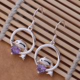 Charming Silver Plated Personality Dolphin Amethyst Earrings 