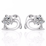 Silver Plated Stone Inlayed Dolphin Earrings 