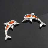 Elegant Orange Fire Opal Stone Dolphin Stud Earrings 
