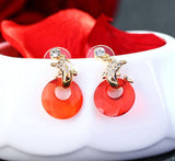 Lovely 18K gold plated dolphin earrings with crystal dome 