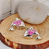 925 Silver Filled Opal Stone Dolphin Stud Earrings 