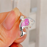 925 Silver Filled Opal Stone Dolphin Stud Earrings 
