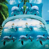 Printed Blue Sea Dolphin Bedding Set - 4 Pieces 